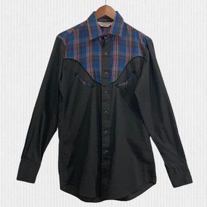 Vintage Western Style Cowboy Black Plaid Shirt